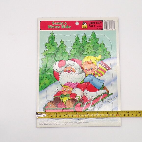 VTG 1993 Golden Books Santas Merry Ride Frame Tray Puzzle Christmas Retro 12 pc - Picture 10 of 11